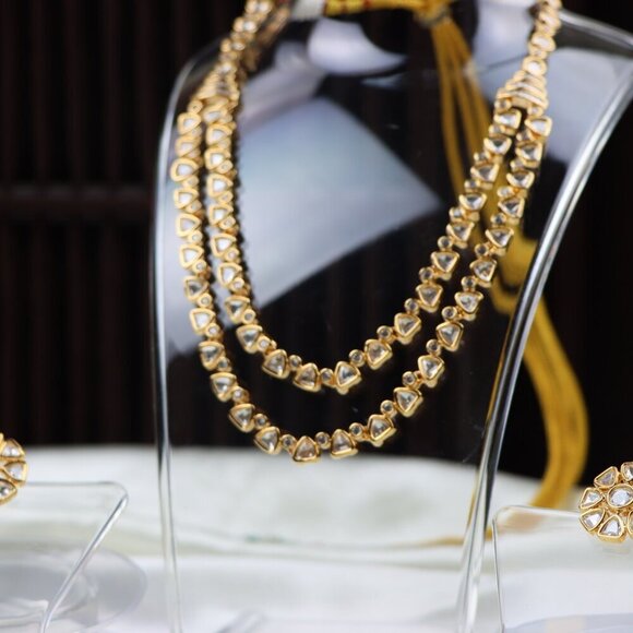 Double-Layer Kundan Necklace & Earrings Set, JP32 - Picture 12 of 12